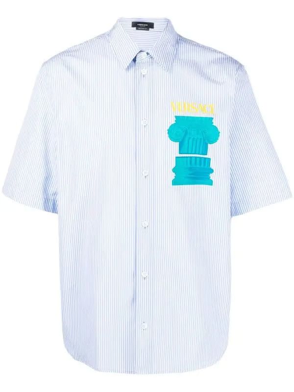 Versace o1y0525 Logo Striped Shirt in Sky Blue Size US M / EU 48-50 / 2 - 1 Thumbnail