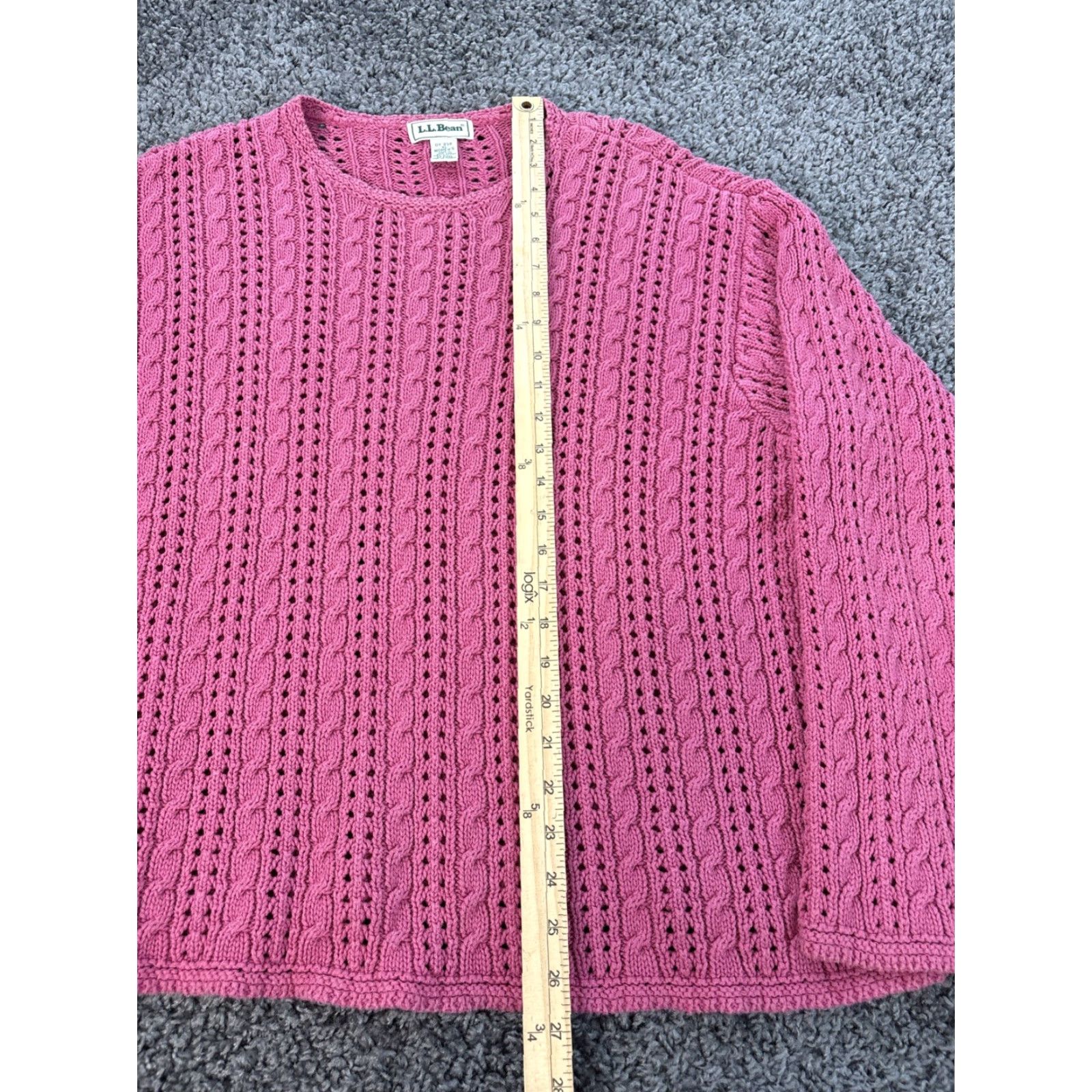 Vintage VINTAGE LL Bean Sweater Womens XL Pink 90s Fisherman Cable-Knit Cotton Crew Neck Pullover Mens Womens Girls? Size XL / US 12-14 / IT 48-50 - 2 Thumbnail