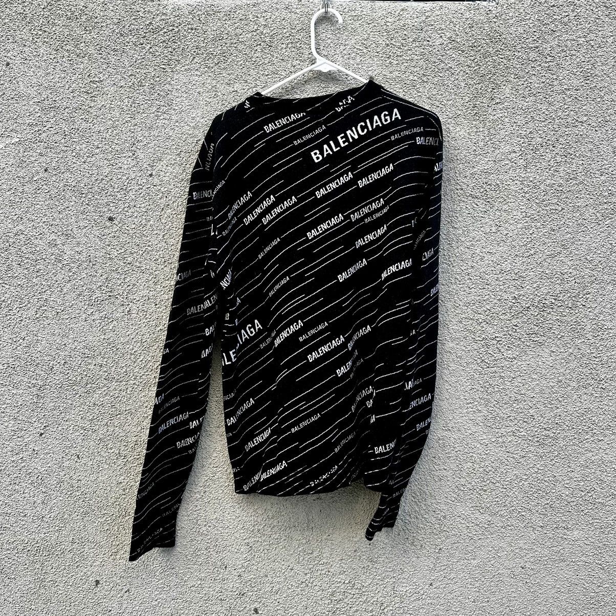 Balenciaga BALENCIAGA Black Wool All Over Logo Print Jumper Sweater Size US XS / EU 42 / 0 - 2 Thumbnail