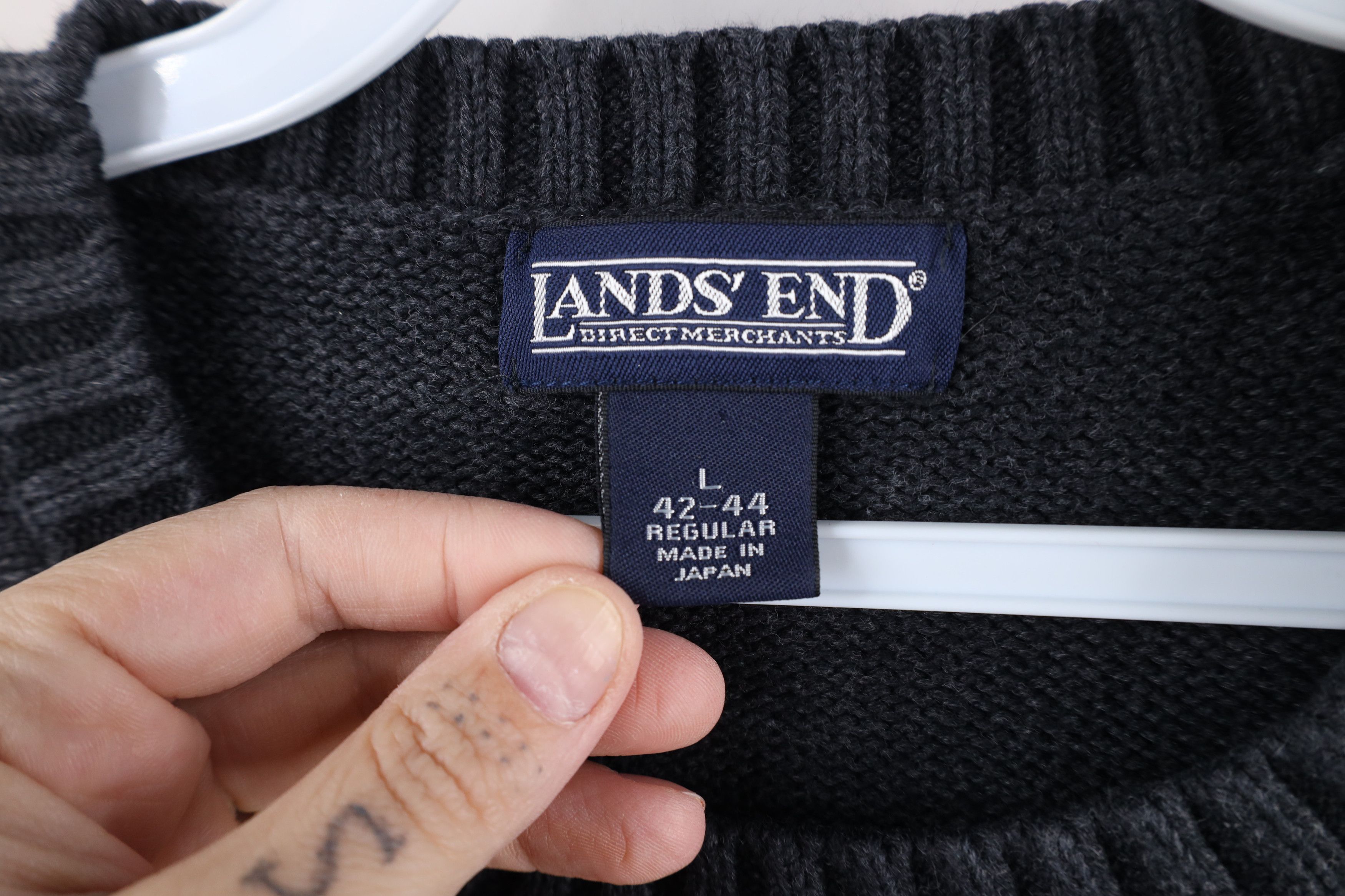 Lands' End × Vintage Vintage 90s Lands End Blank Cotton Knit Sweater Gray Japan Size US L / EU 52-54 / 3 - 4 Thumbnail