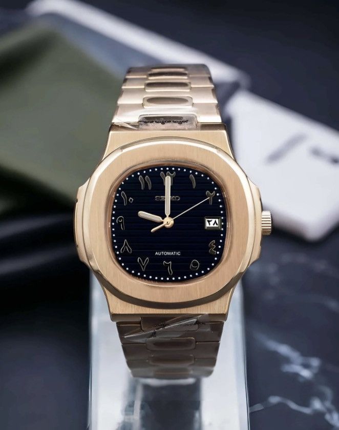 Japanese Brand Seiko Mod Nautilus Arabic Black Dial Rosegold Watch 41mm Size ONE SIZE - 2 Thumbnail