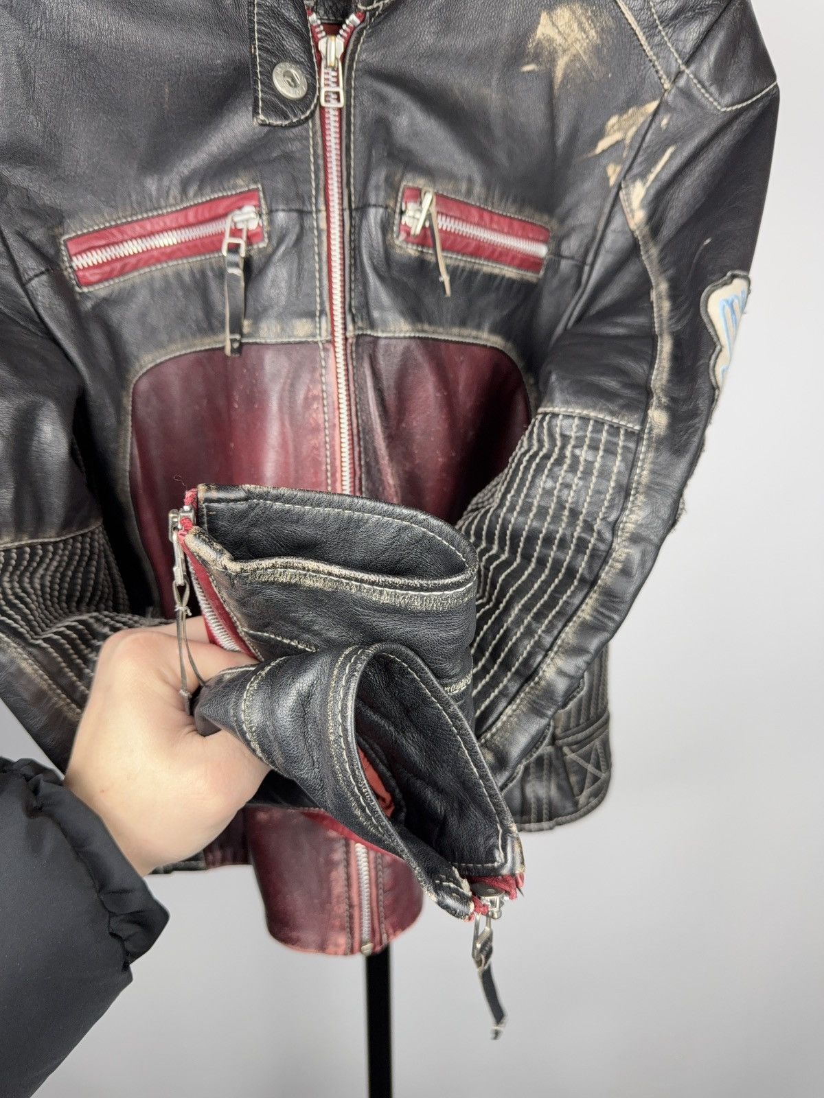 Mustang 00s Mustang Faded Leather Biker Jacket Vintage Racing Moto Size M / US 6-8 / IT 42-44 - 19 Thumbnail