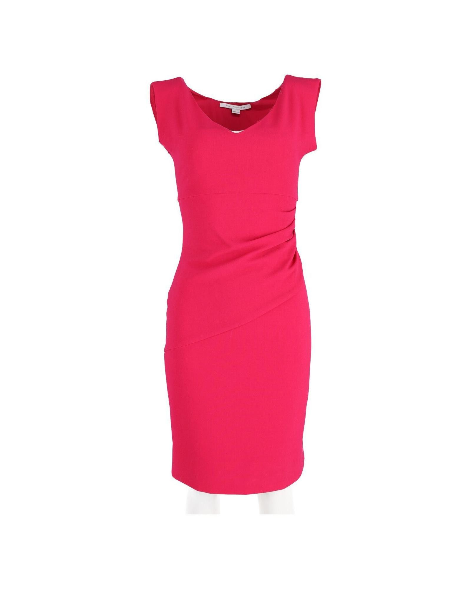 image of Diane Von Furstenberg Fuchsia Ruched Stretch-Crepe Dress With V-Neck Detail in Pink, Women's (Size 