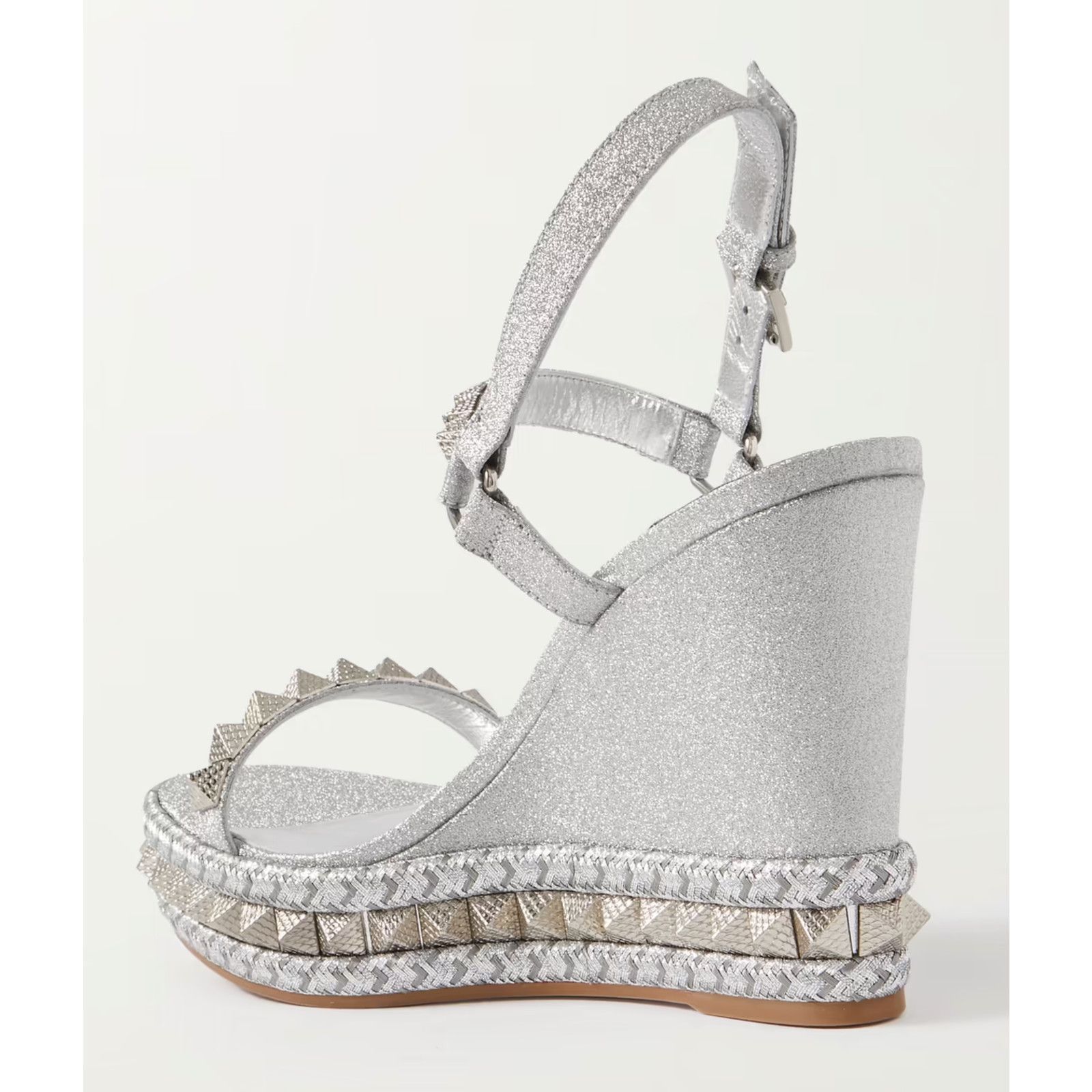 Christian Louboutin Pyraclou 110 Silver Glitter Platform Wedge Sandal Heel 38 Size US 8 / IT 38 - 8 Thumbnail