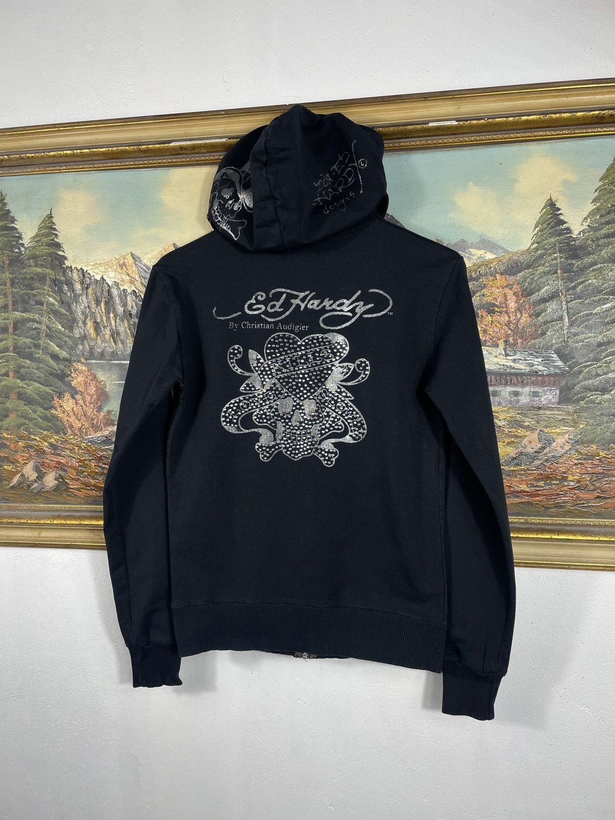Christian Audigier × Ed Hardy × Vintage Ed Hardy Retro 00s Hoodie With Crystals Affliction Grunge Size US XXS / EU 40 - 7 Thumbnail