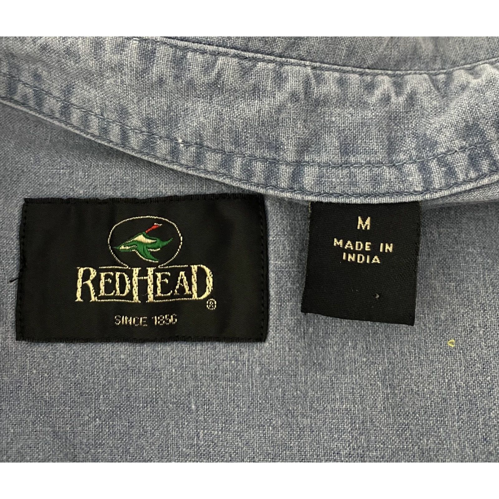 Vintage RedHead Shirt Mens M Blue Short Sleeve Button-Up American Flag Patch Cotton Size US M / EU 48-50 / 2 - 8 Thumbnail