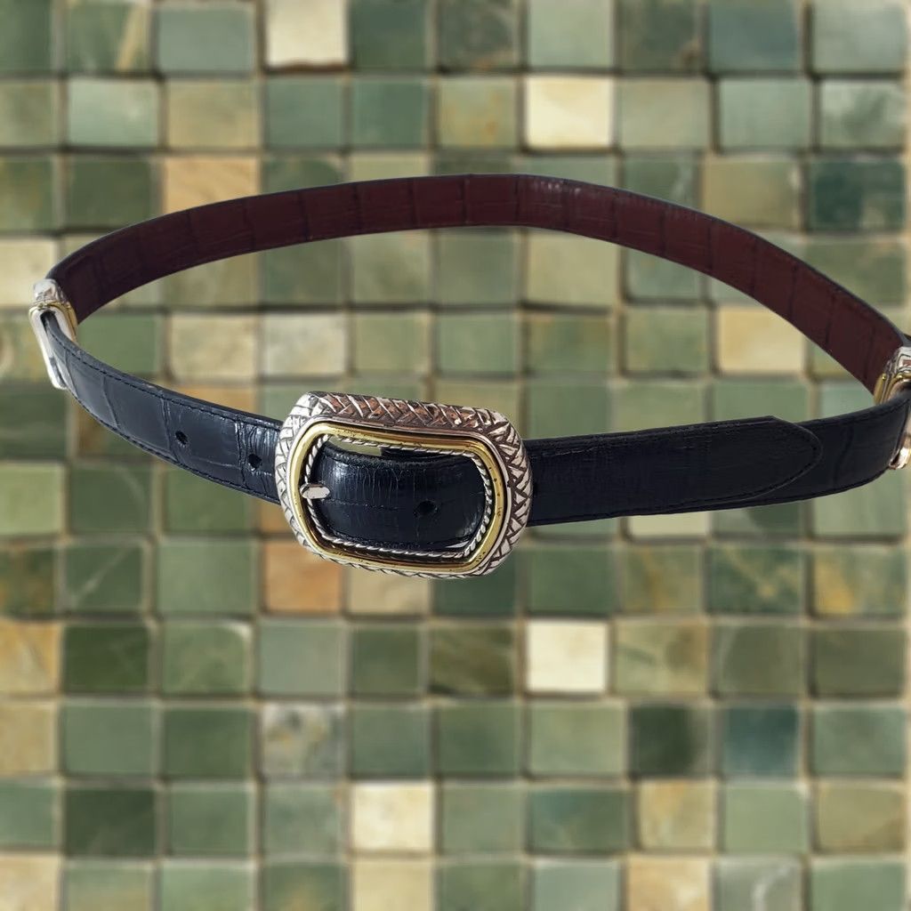 Vintage VINTAGE Western Belt Mens Black Leather 1.5" Buckle Adjustable 32 Western Cowboy Animal Print Vertical 30"-34" Waist Mens Size 32 - 1 Thumbnail