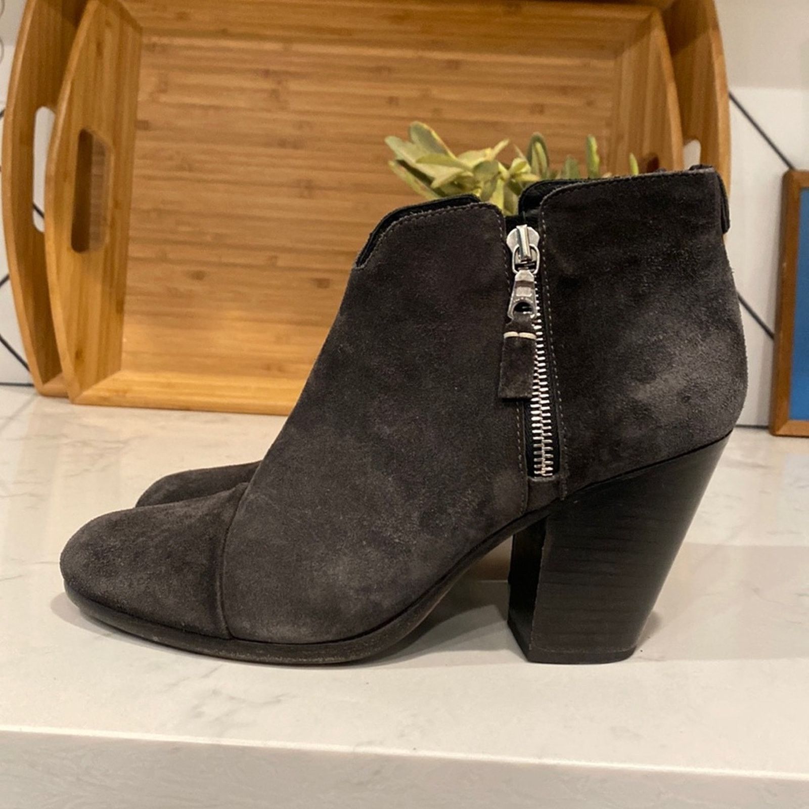 Rag & Bone Rag & Bone Margot Suede Ankle Boots silver zipper accents 9 Size US 9 / IT 39 - 1 Thumbnail