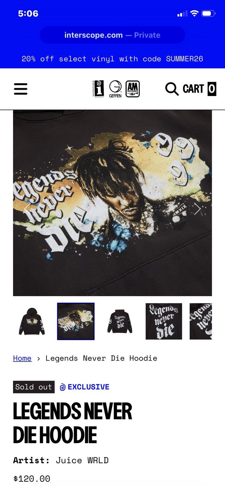 Other Legends Never Die Juice WRLD Hoodie Interscope Records Size US XXL / EU 58 / 5 - 6 Thumbnail