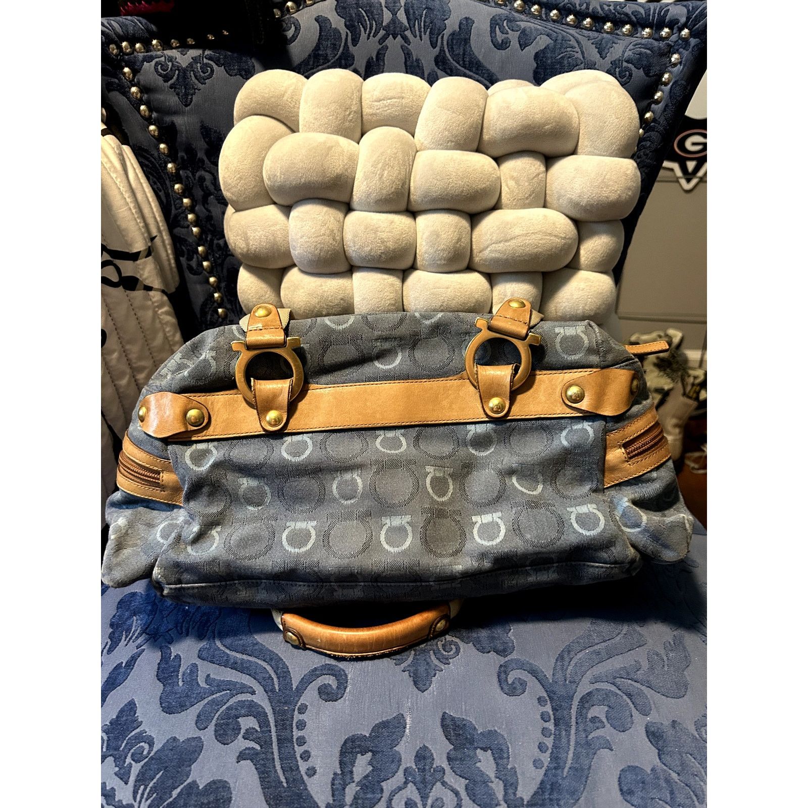 Salvatore Ferragamo Vintage Salvatore Ferragamo Gancini-pattern Blue Denim Size ONE SIZE - 4 Thumbnail