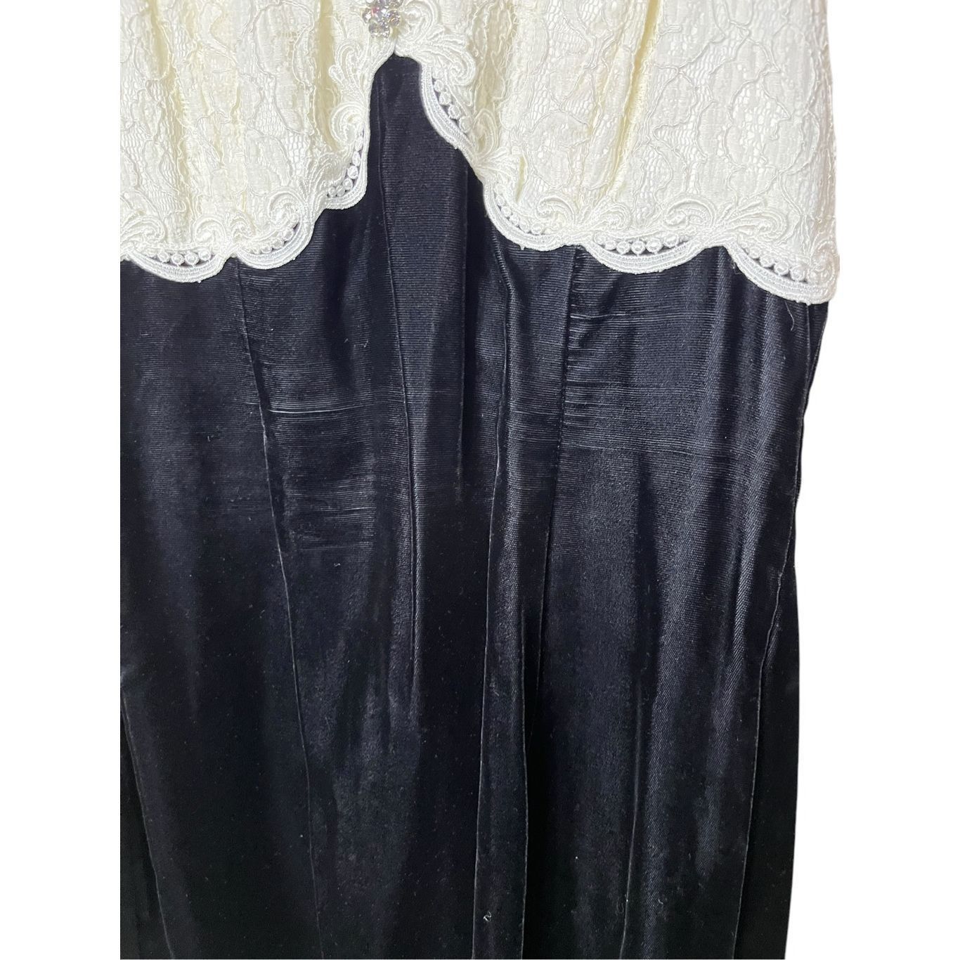 Other Vintage Scott McClintock Black White Lace Velvet Formal Dres Size L / US 10 / IT 46 - 4 Thumbnail
