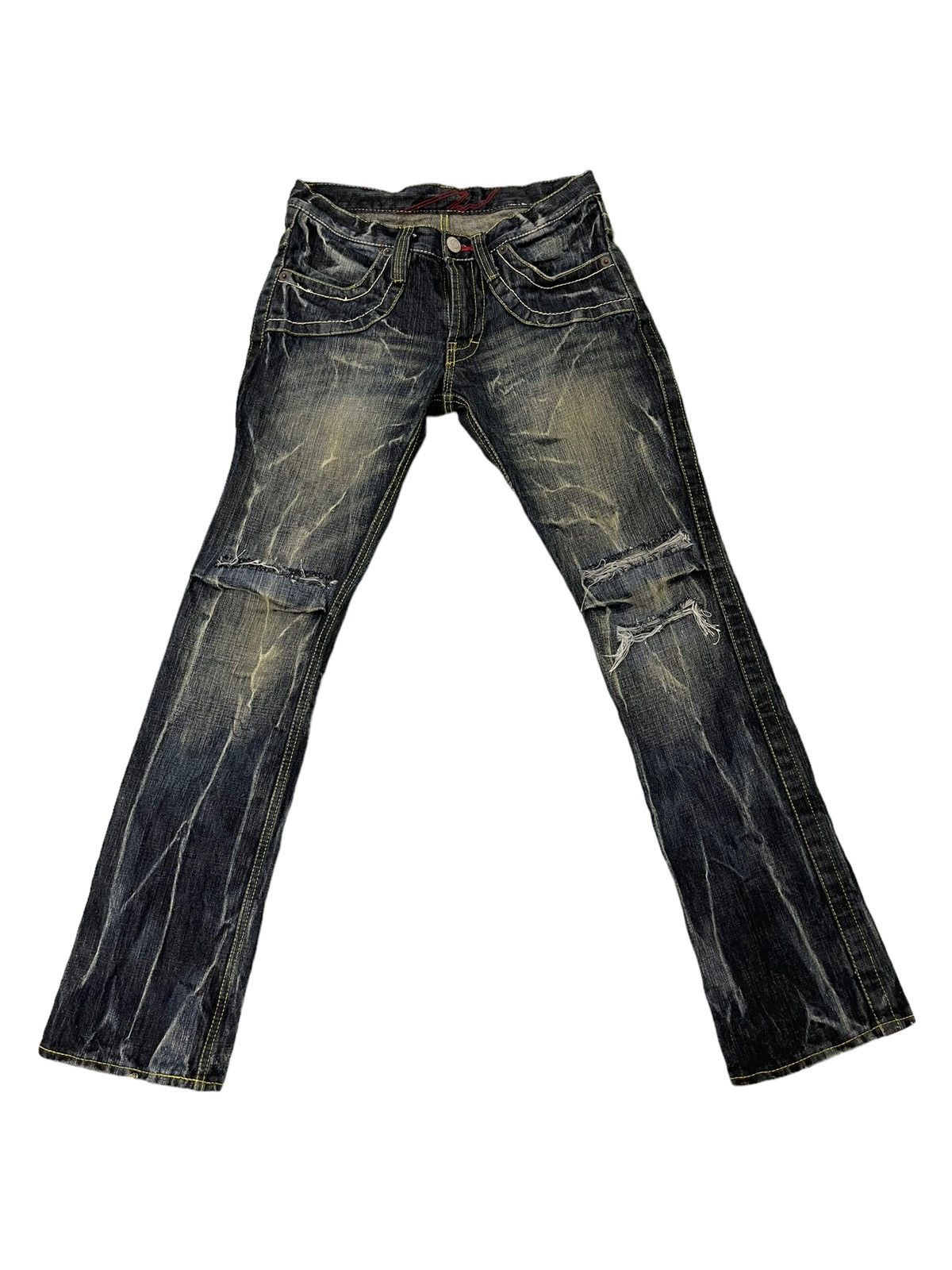 Japanese Brand Flare Jeans Three Stones Distress Low Rise Boot Cut 7🟦0 Size US 30 / EU 46 - 2 Thumbnail