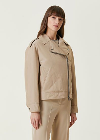 Brunello Cucinelli o1y0725 Biker Jacket in Beige Size M / US 6-8 / IT 42-44 - 3 Thumbnail