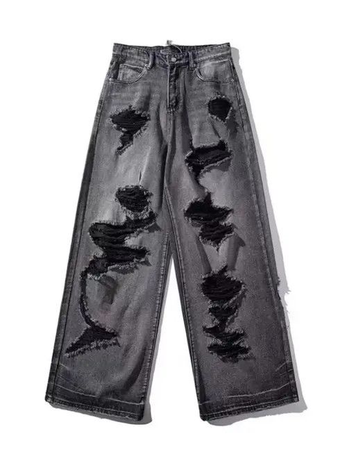 VIBE Retro street design with holes and old washed loose jeans Size US 30 / EU 46 - 2 Thumbnail