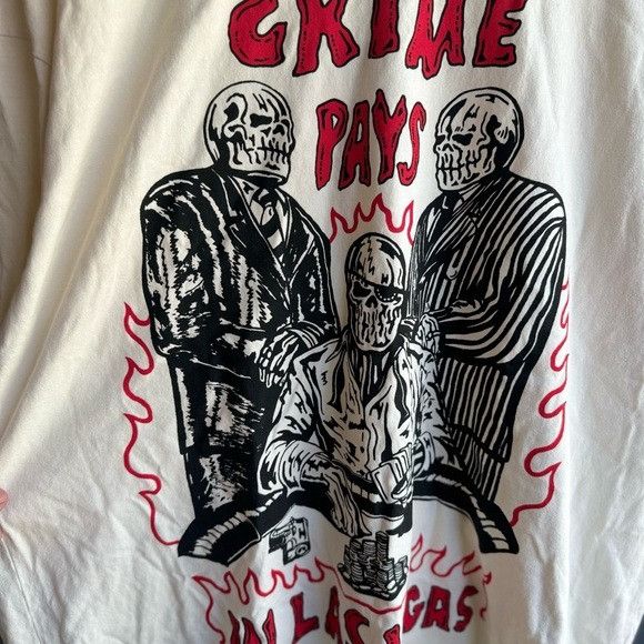 Designer × Warren Lotas NWT WARREN LOTAS CRIMES PAY WHITE T-SHORT SZ 2XL XXL Size US XXL / EU 58 / 5 - 4 Thumbnail