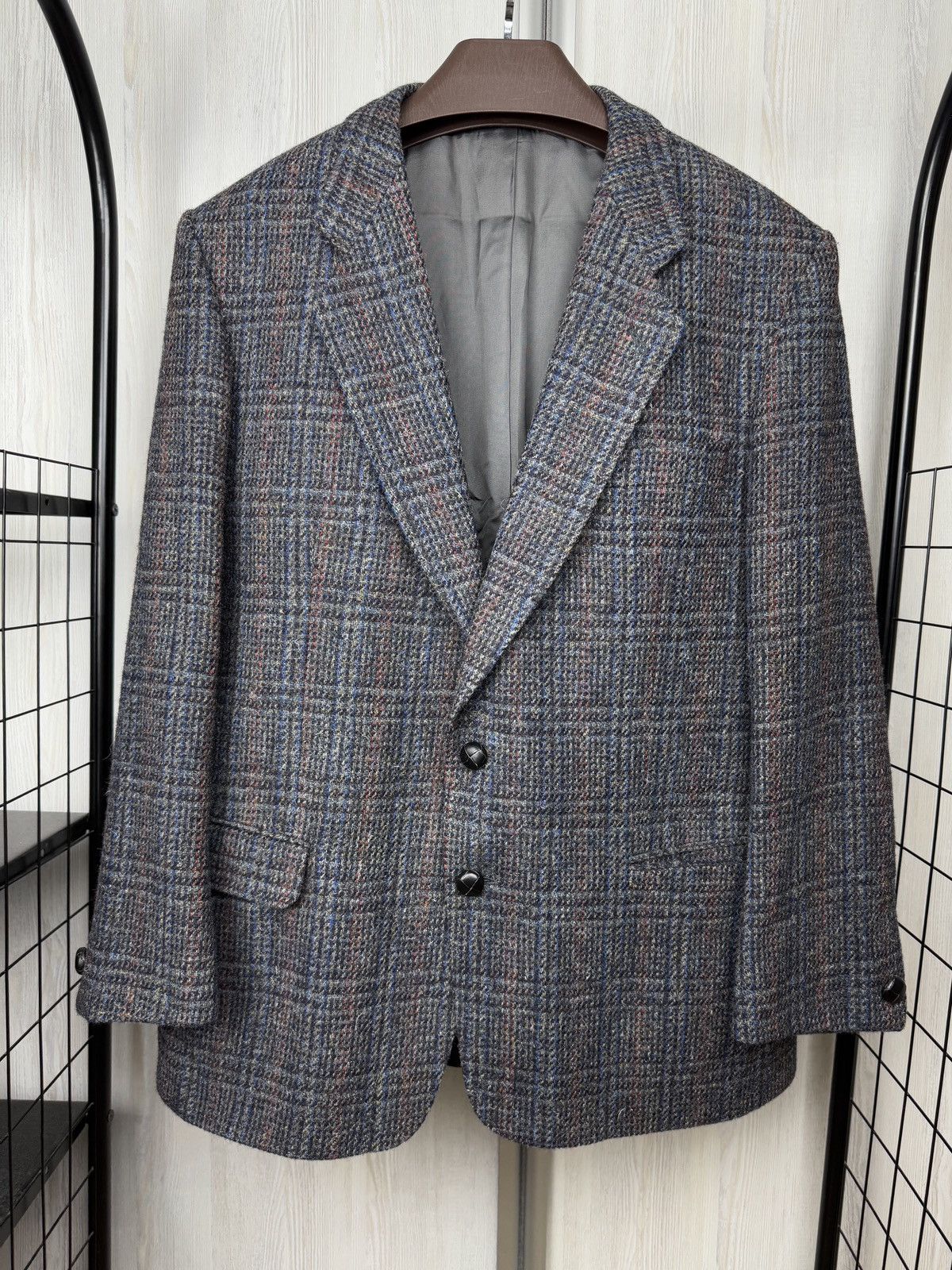 Harris Tweed Harris Tweed Walbusch Vintage Grey Check Plaid Wool Blazer Size 44R - 2 Thumbnail