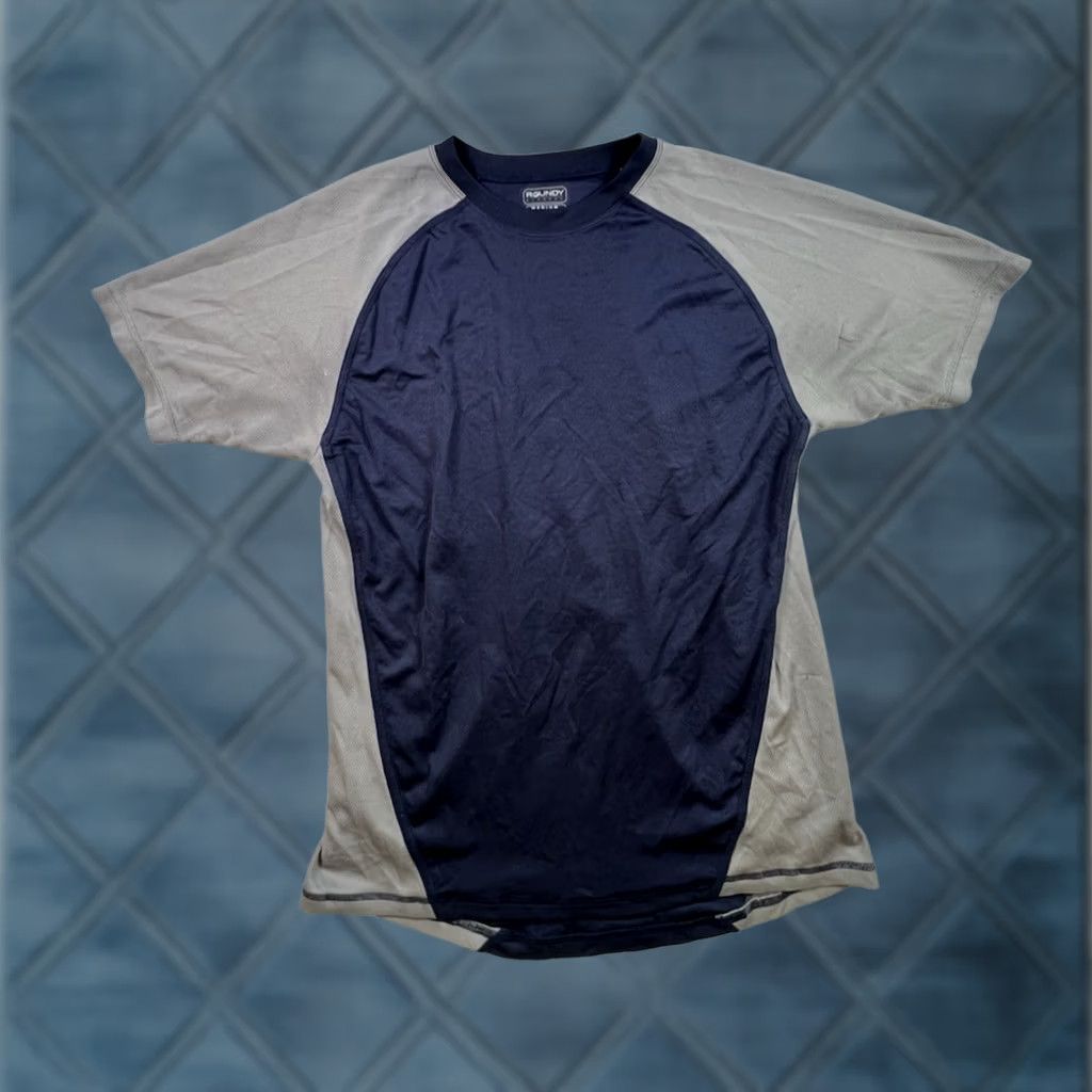 Vintage Roundy Apparel Shirt Short Men's M Navy Blue/Gray Logo Dri-Power Crew Neck Cotton? Polyester Knit T-Shirt Beige? Size US M / EU 48-50 / 2 - 1 Thumbnail