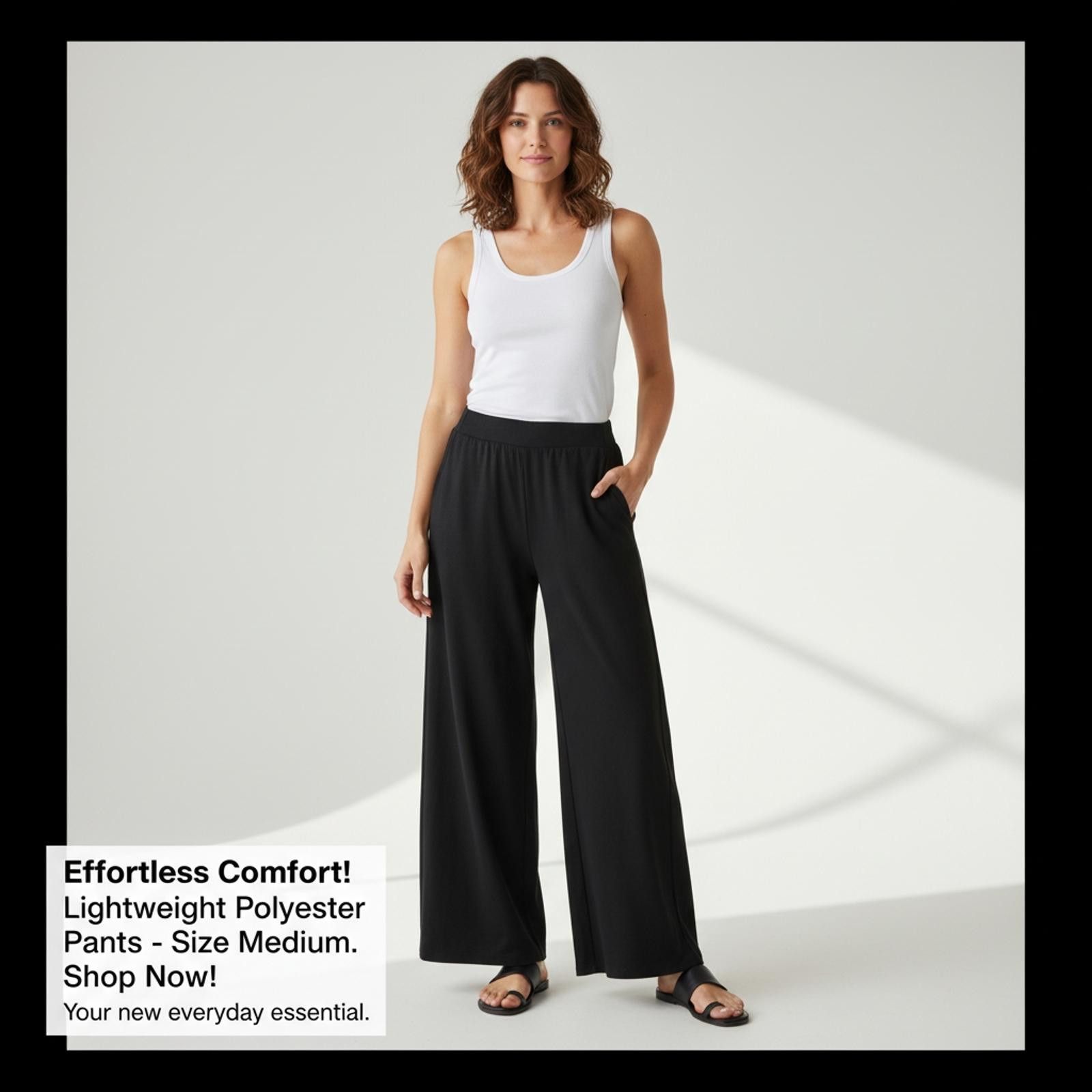 Other Lightweight Black Polyester Casual Pants - Medium Size 32" / US 10 / IT 46 - 2 Thumbnail