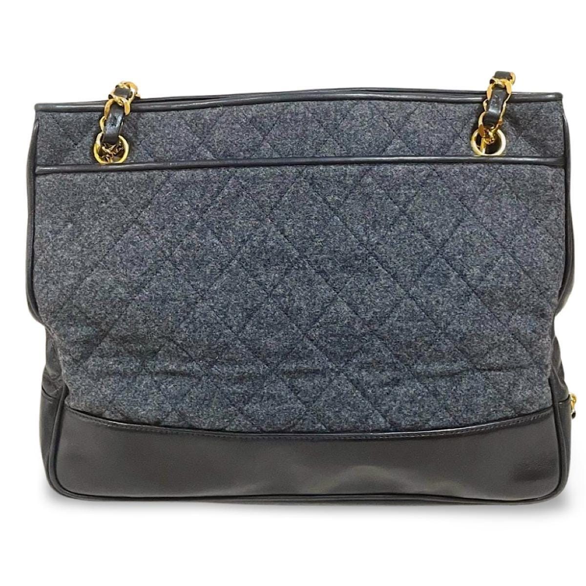 Chanel Vintage CHANEL grey wool and black leather shoulder bag Size ONE SIZE - 2 Thumbnail