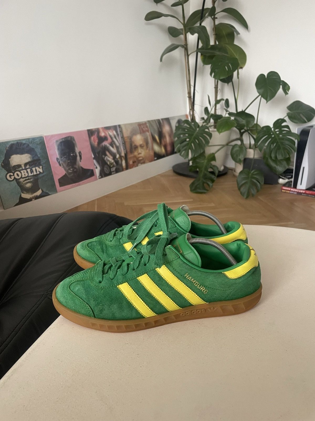 image of Adidas Hamburg Low Sneakers Casual Suede Green Yellow in Green/Yellow, Men's (Size 8)