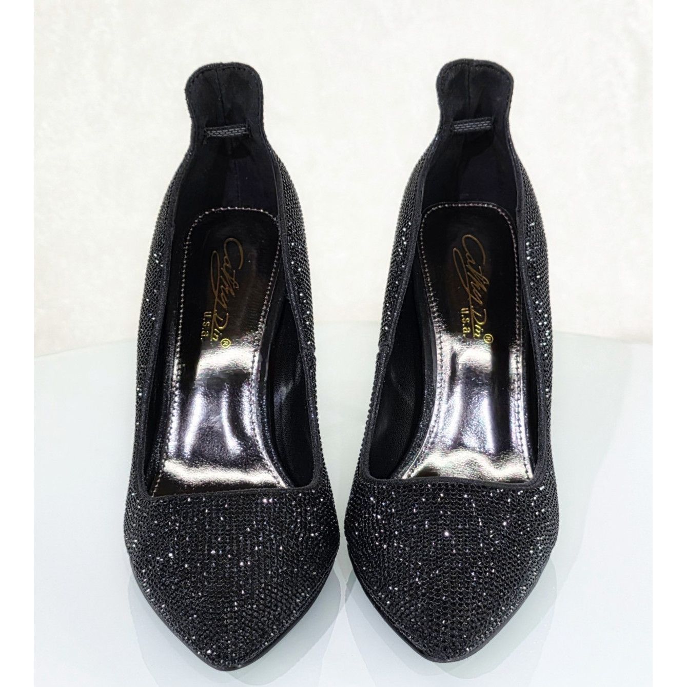 Other High Rise Black Rhinestone High Heel Shoes Pointy Toe Pumps Size US 10 / IT 40 - 5 Thumbnail