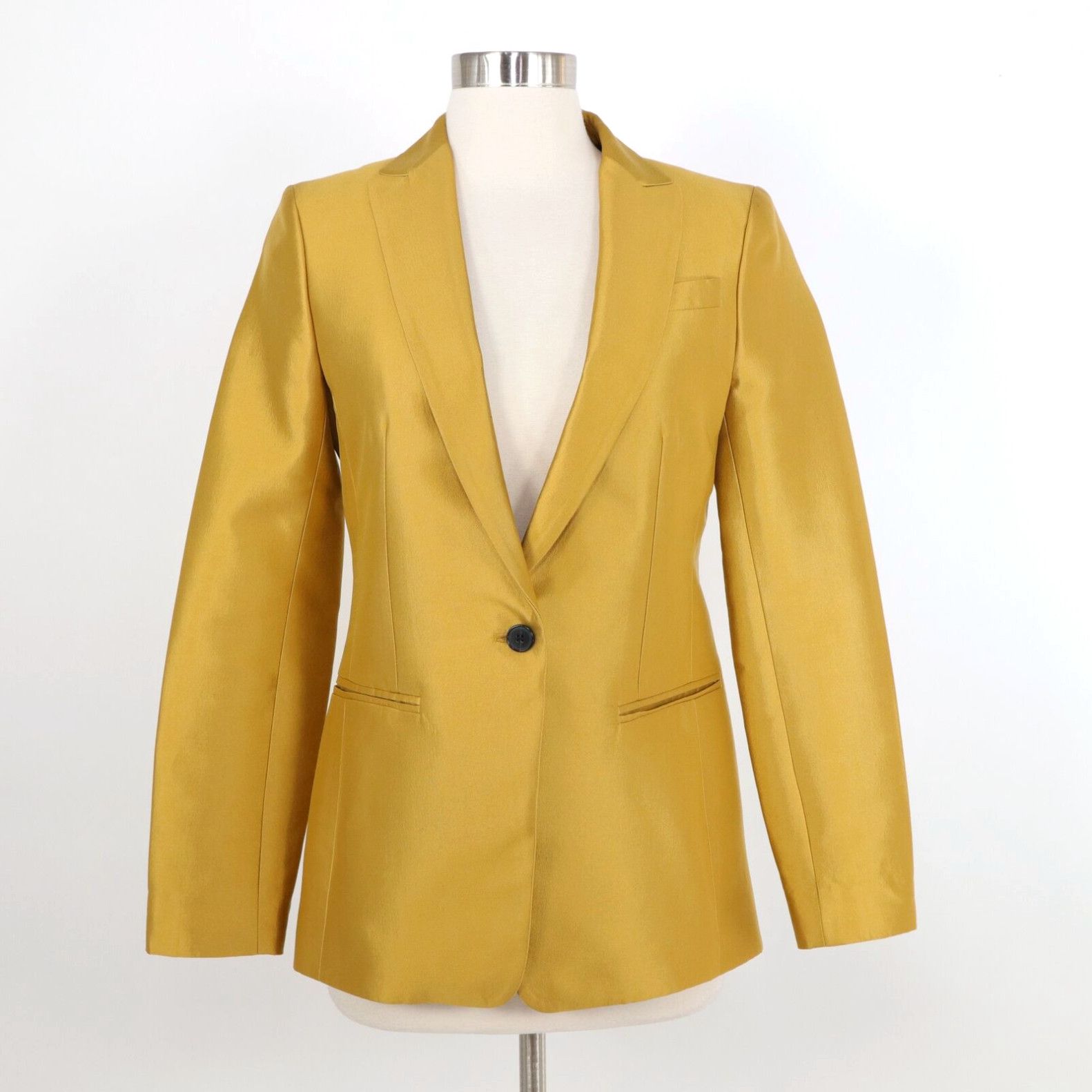 Image of Club Monaco Blazer Jacket Agata Womens 2 Wool Silk Metallic Marigold Cocktail in White (Size XS)