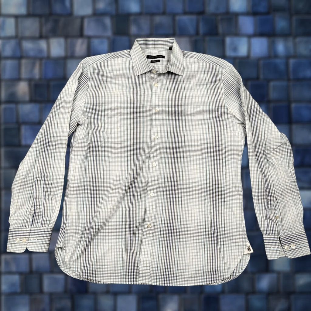 John Varvatos John Varvatos Shirt Mens 16 Blue Dress Check Regular Fit Long Sleeve Size 42R - 1 Thumbnail