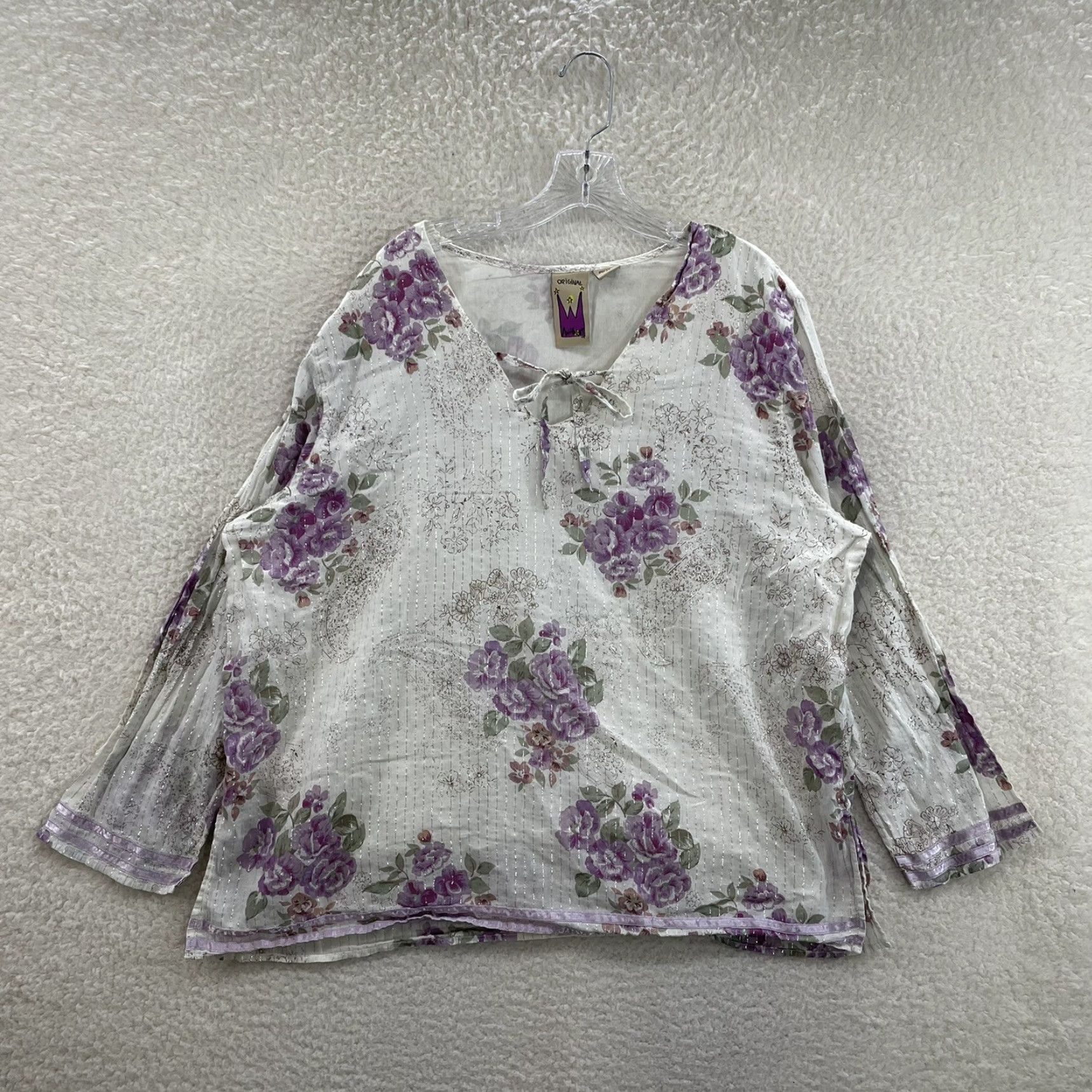 Vintage VINTAGE Y2K Anthony Shirt 2X Plus White Purple Floral Boho Bohemian Fairy Grunge Mens Size XXL / US 16-18 / IT 52-54 - 2 Thumbnail