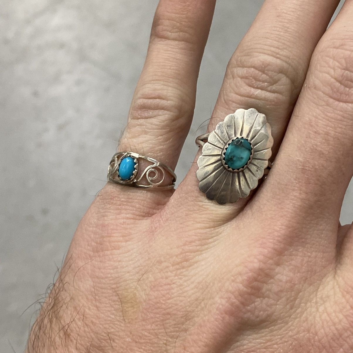 Kapital × Vintage Vtg 60s 70s Sterling Silver Turquoise Navajo Swirl Ring Size ONE SIZE - 7 Thumbnail