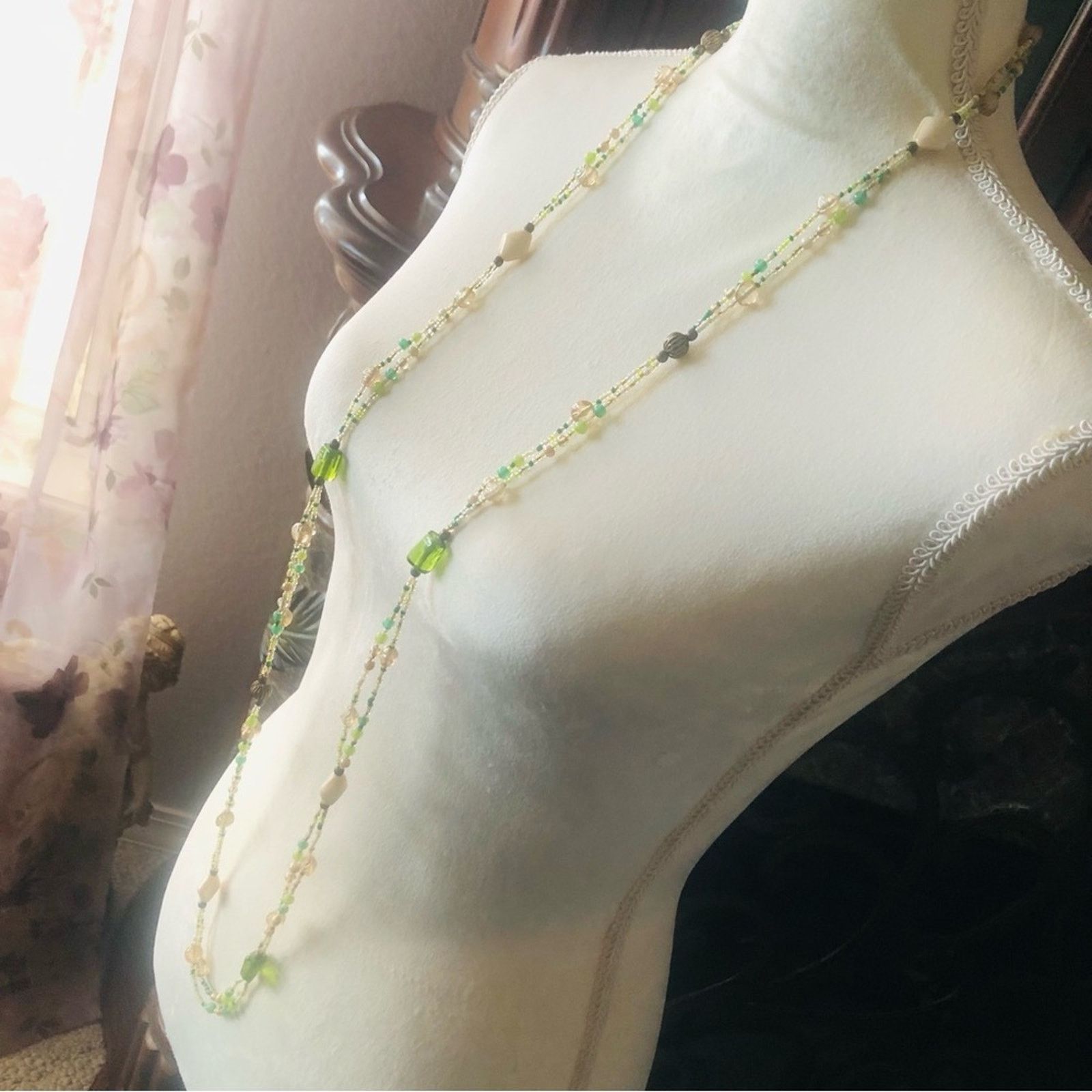 Vintage Vintage natural tones mixed glass bead long length necklace Size ONE SIZE - 2 Thumbnail