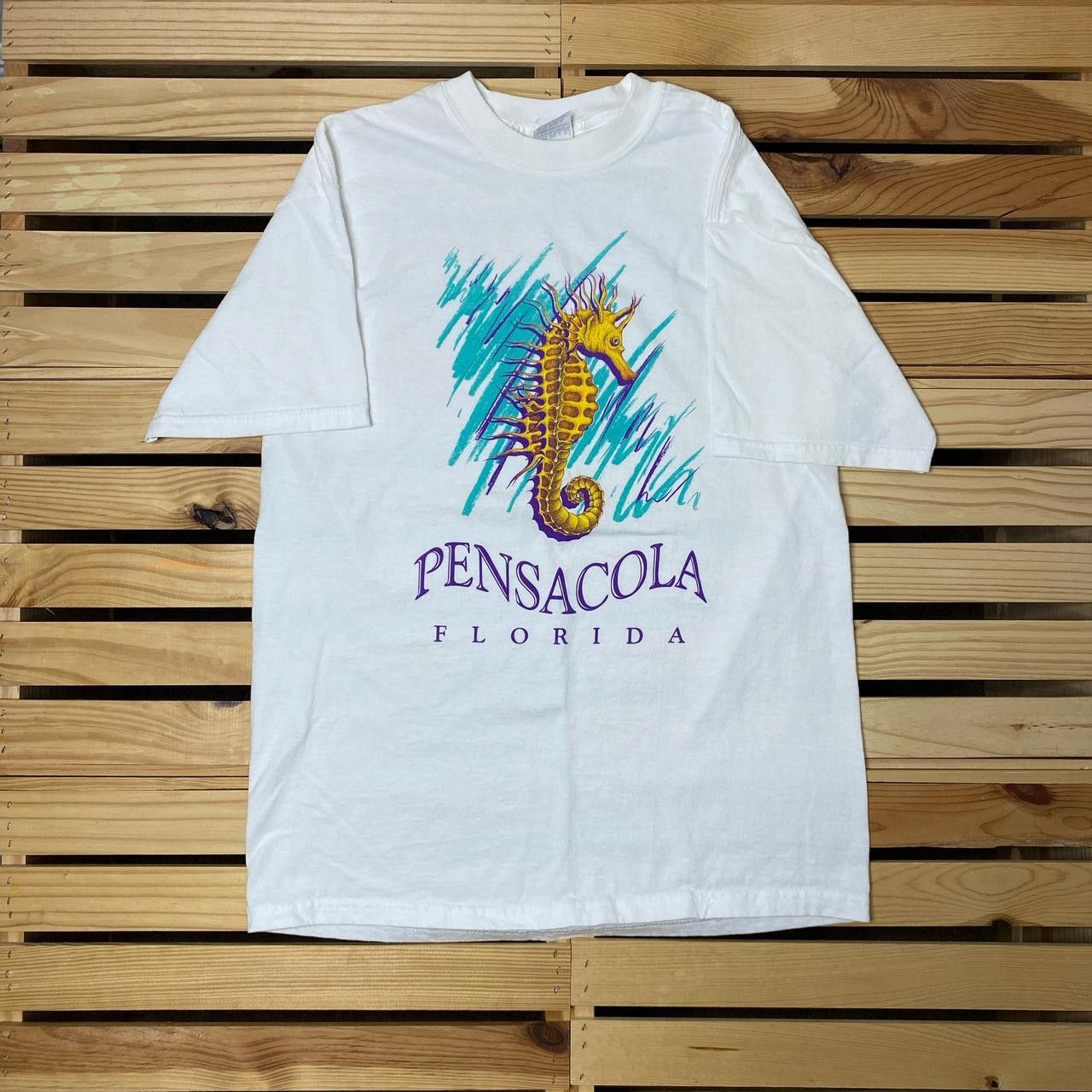 Gildan Vintage Pensacola, FL Seahorse White Nature Tee Size Medium Size US M / EU 48-50 / 2 - 1 Thumbnail