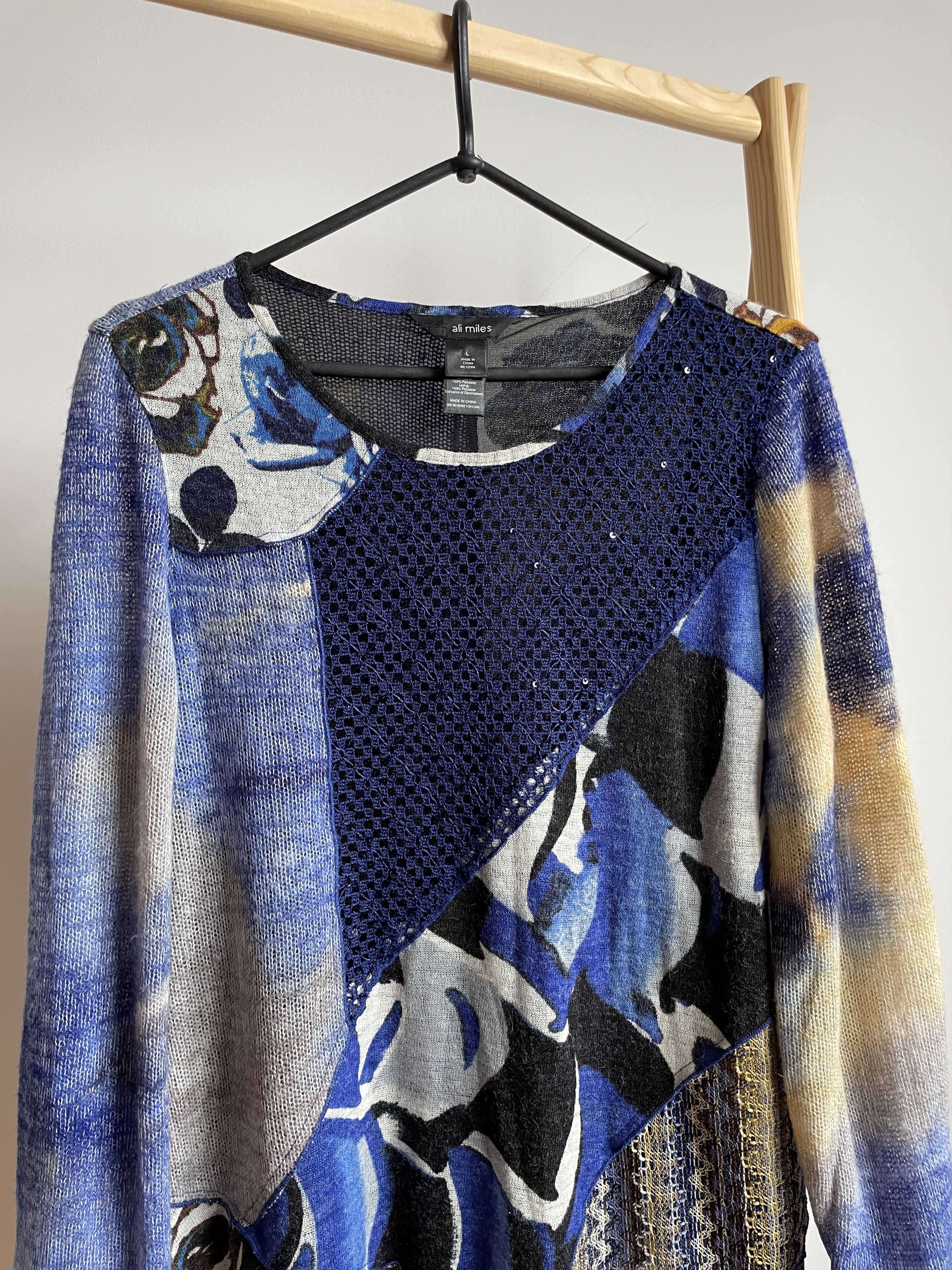 Other Ali Miles Womens Patchwork Mesh Knit Floral Sweater Size L / US 10 / IT 46 - 3 Thumbnail