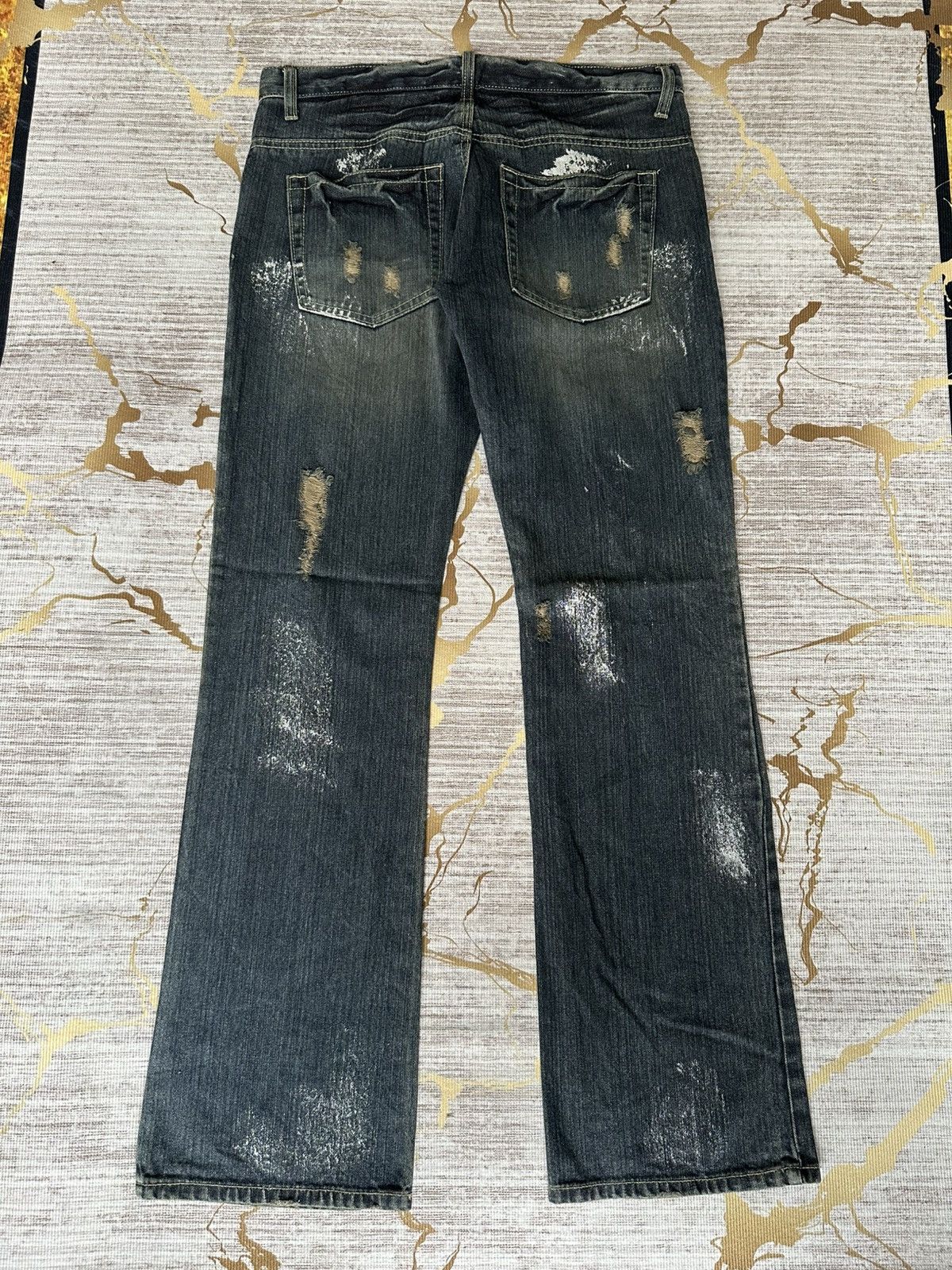 Japanese Brand FLARE Back Rush Splatter Distressed Denim Size US 32 / EU 48 - 3 Thumbnail