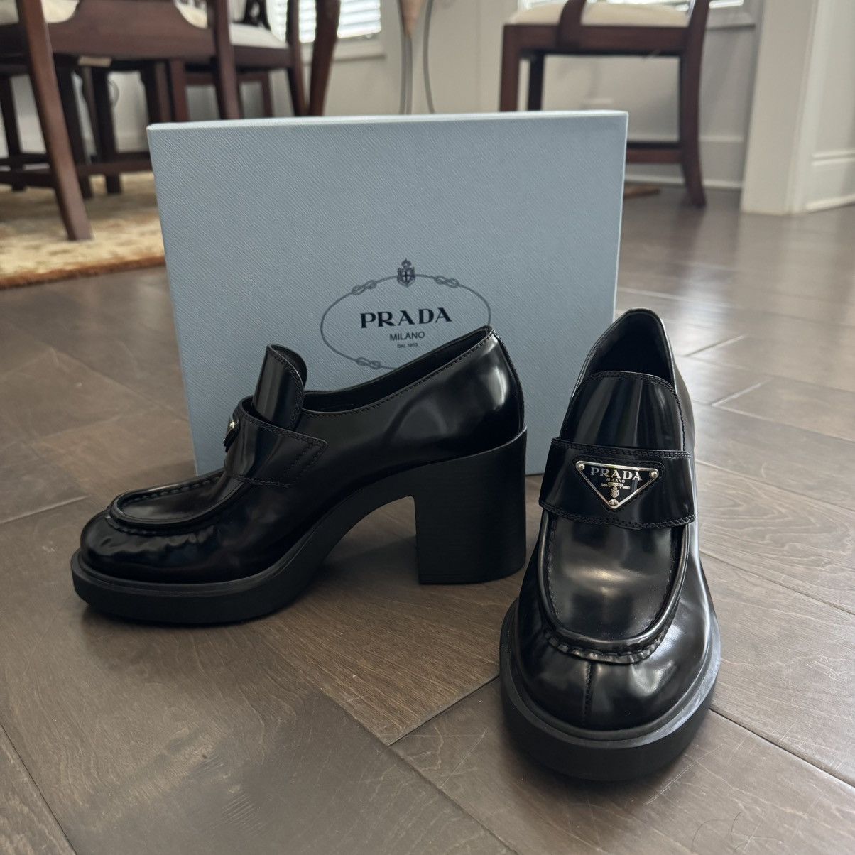 Prada Prada Brushed Leather Heeled Loafers Size US 10 / IT 40 - 1 Thumbnail