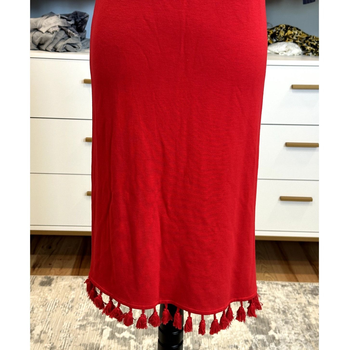Other Crown & Ivy Women's Red Sleeveless Fringe Hem Midi Dress S Size S / US 4 / IT 40 - 3 Thumbnail