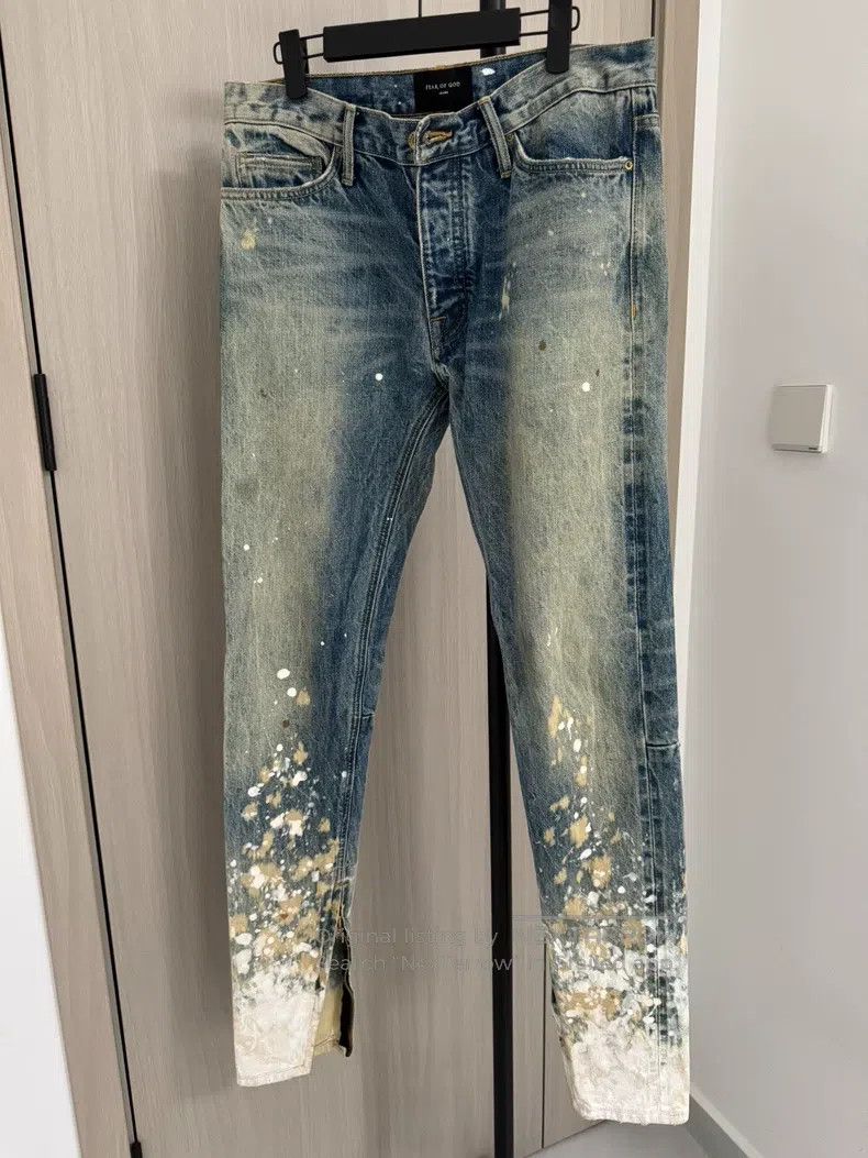 Fear of God Fear of God Blue splash ink jeans Size US 32 / EU 48 - 1 Thumbnail