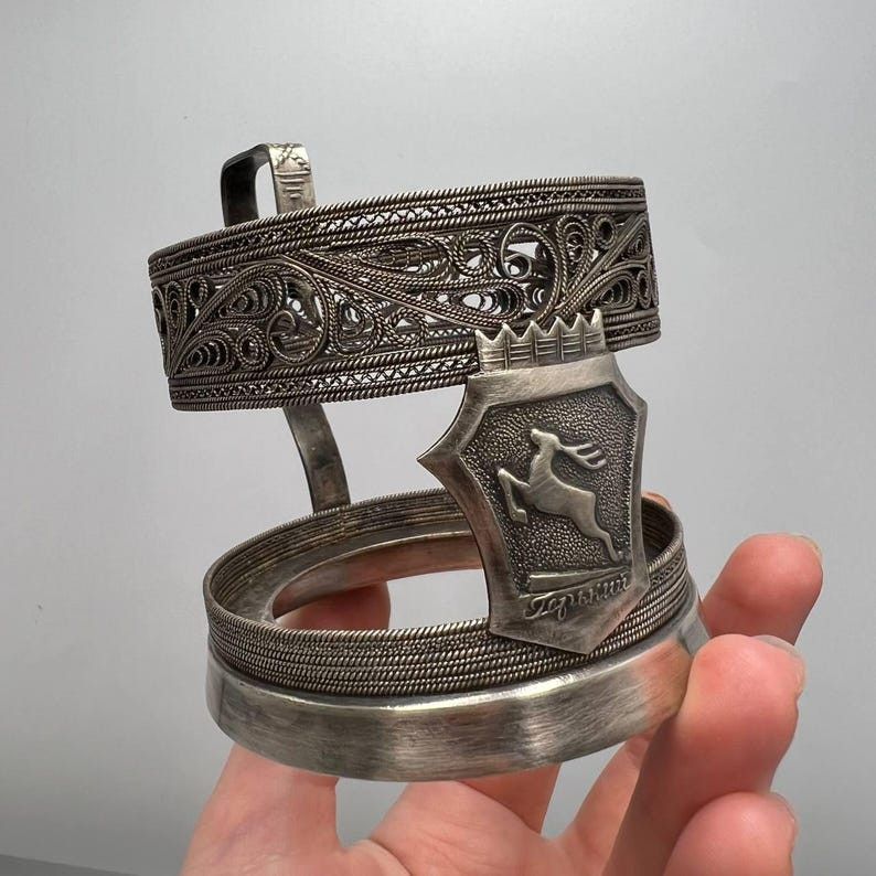Vintage Vintage Soviet Glass Tea Cup Holder Silver Plated Signed Size ONE SIZE - 1 Thumbnail