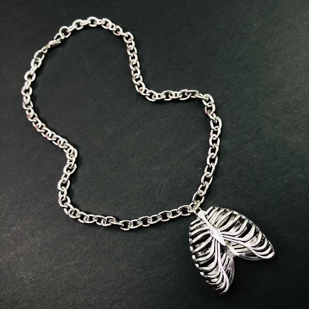 Vintage Chunky Punk Goth Human Ribs Skeleton bones Necklace Choker Size ONE SIZE - 3 Thumbnail
