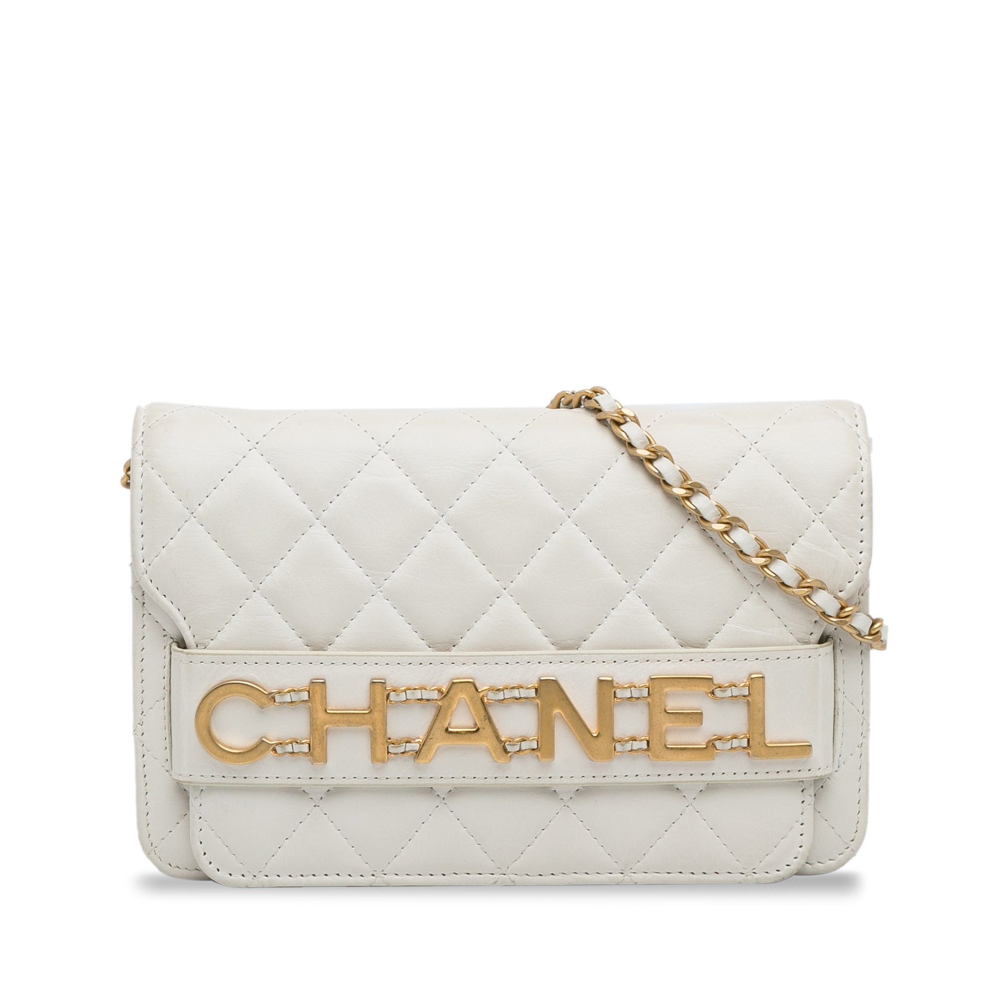 Chanel White Enchained Wallet On Chain Crossbody Bag, Women's