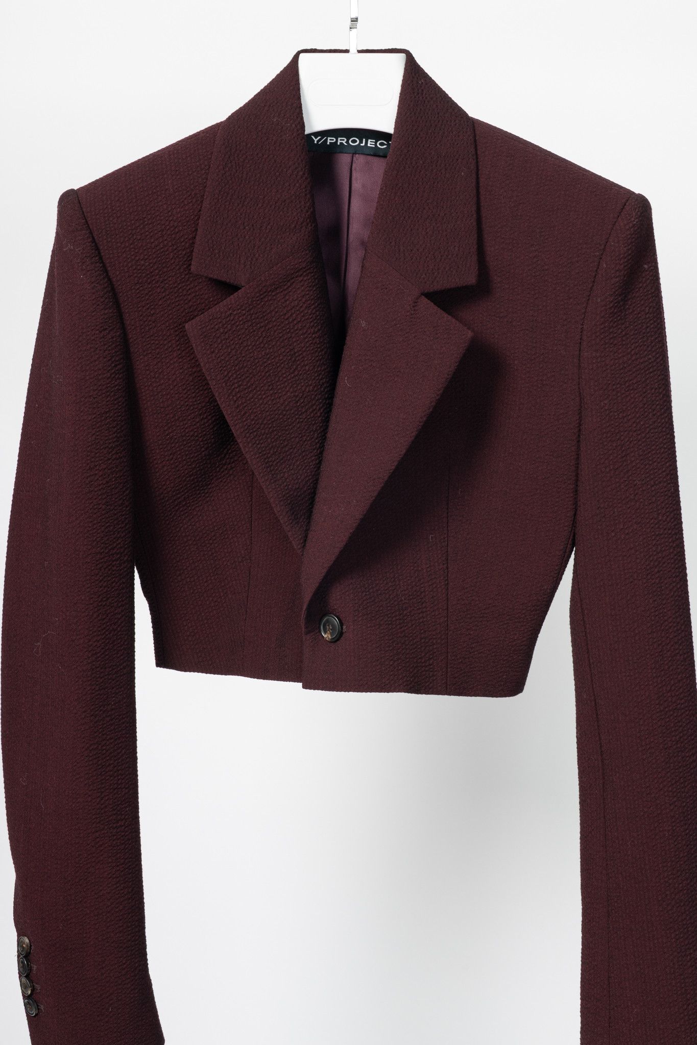 Y/Project Y/PROJECT SS20 Runway Bordeaux Stretch-Wool Cropped Blazer Size XS / US 0-2 / IT 36-38 - 3 Thumbnail