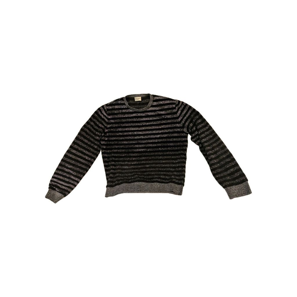 Saint Laurent Paris Saint Laurent Black And Silver Striped Sweater size L Size L / US 10 / IT 46 - 3 Thumbnail