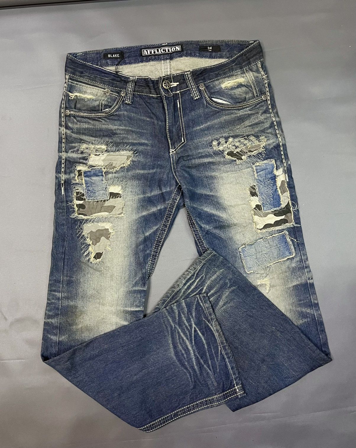 Affliction × Le Grande Bleu (L.G.B.) AFFLICTION BLAKE JEAN DISTRESSED DENIM JEANS Size US 34 / EU 50 - 1 Thumbnail