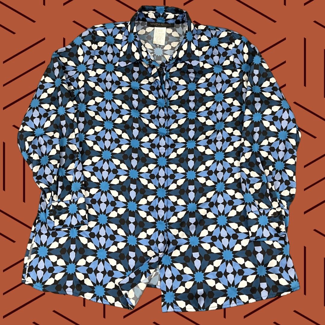 Marina Rinaldi Marina Rinaldi Shirt Womens Size MX 25 US 16 Blue Geometric Artsy Button Up Top Size XXL / US 16-18 / IT 52-54 - 1 Thumbnail