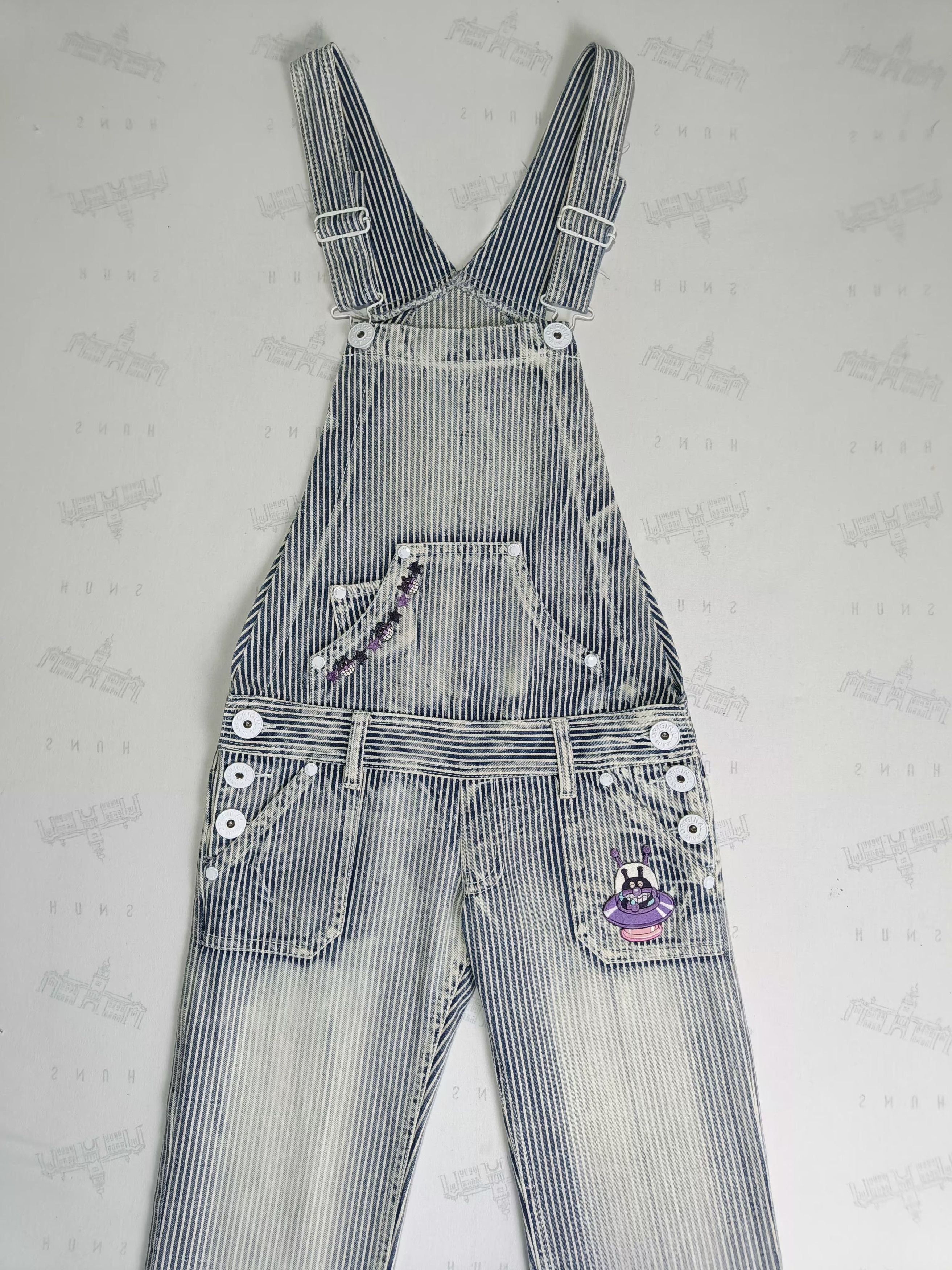 Japanese Brand Vintage Hickory Stripe Overall Cartoon Character Baikinman Size 26" / US 2 / IT 38 - 4 Thumbnail
