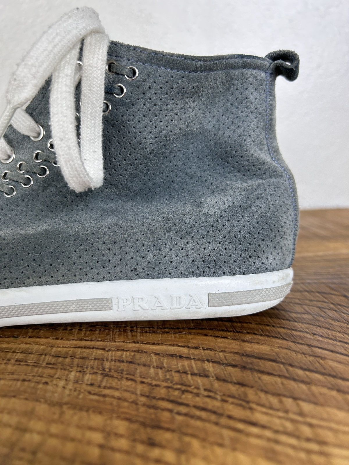 Prada Prada Sport Grey Suede Leather Eyelet Detail High Top 39 Size US 9 / IT 39 - 3 Thumbnail