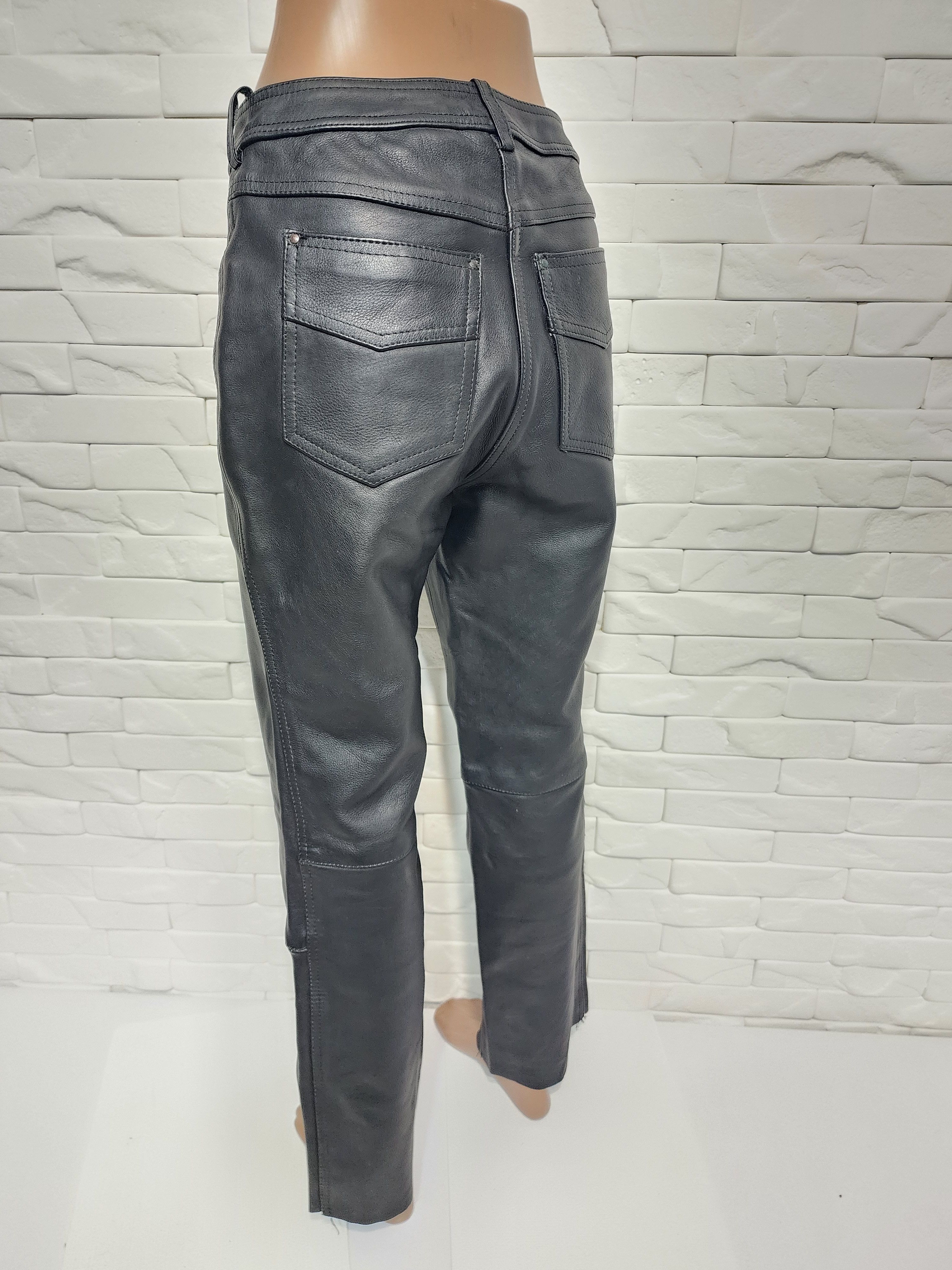 Genuine Leather Black Biker Leather Pants: Women's Denim Style Size 27" / US 4 / IT 40 - 7 Thumbnail