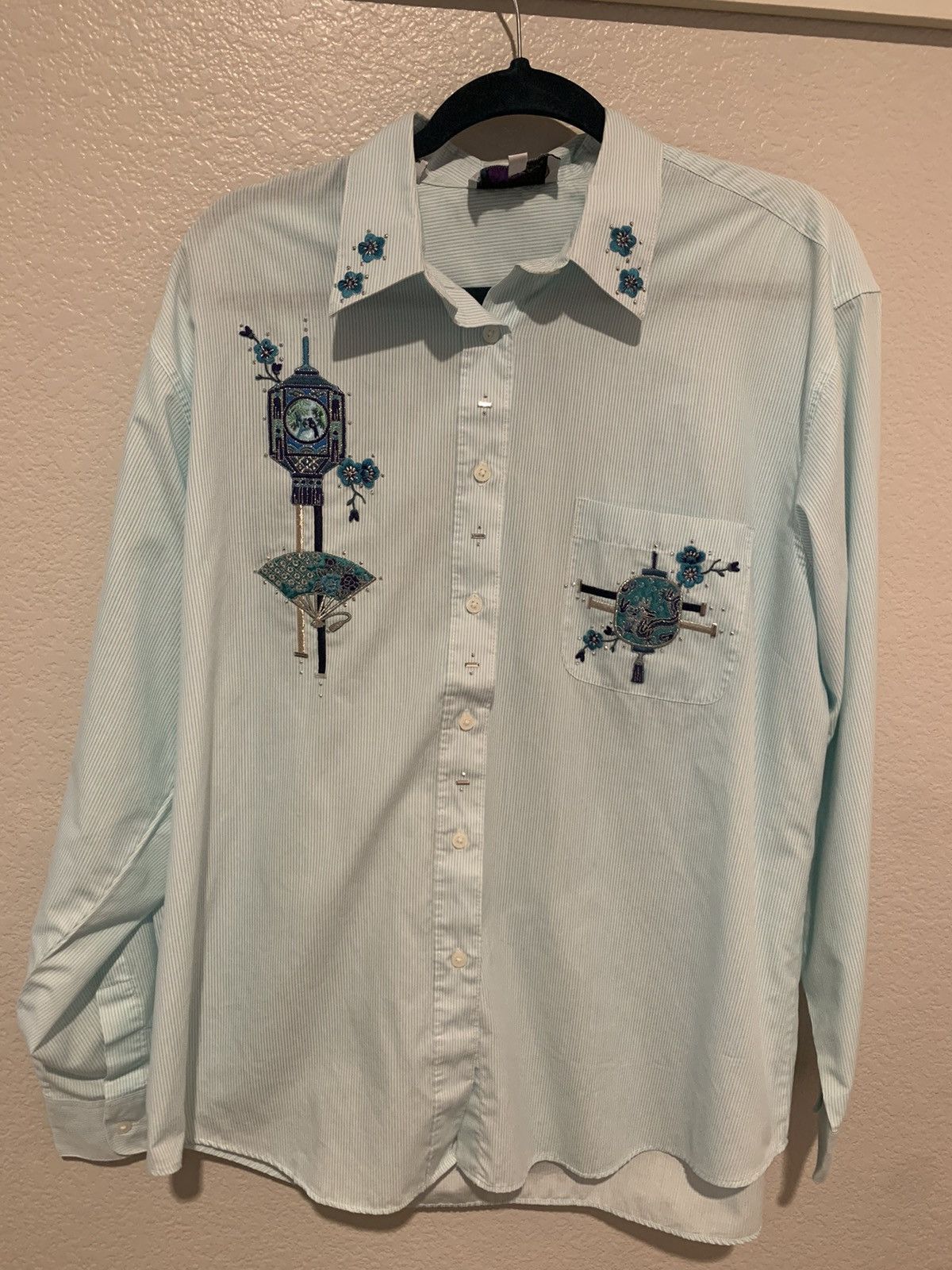 Other Embroidered aqua asian button down Size XL / US 12-14 / IT 48-50 - 1 Thumbnail
