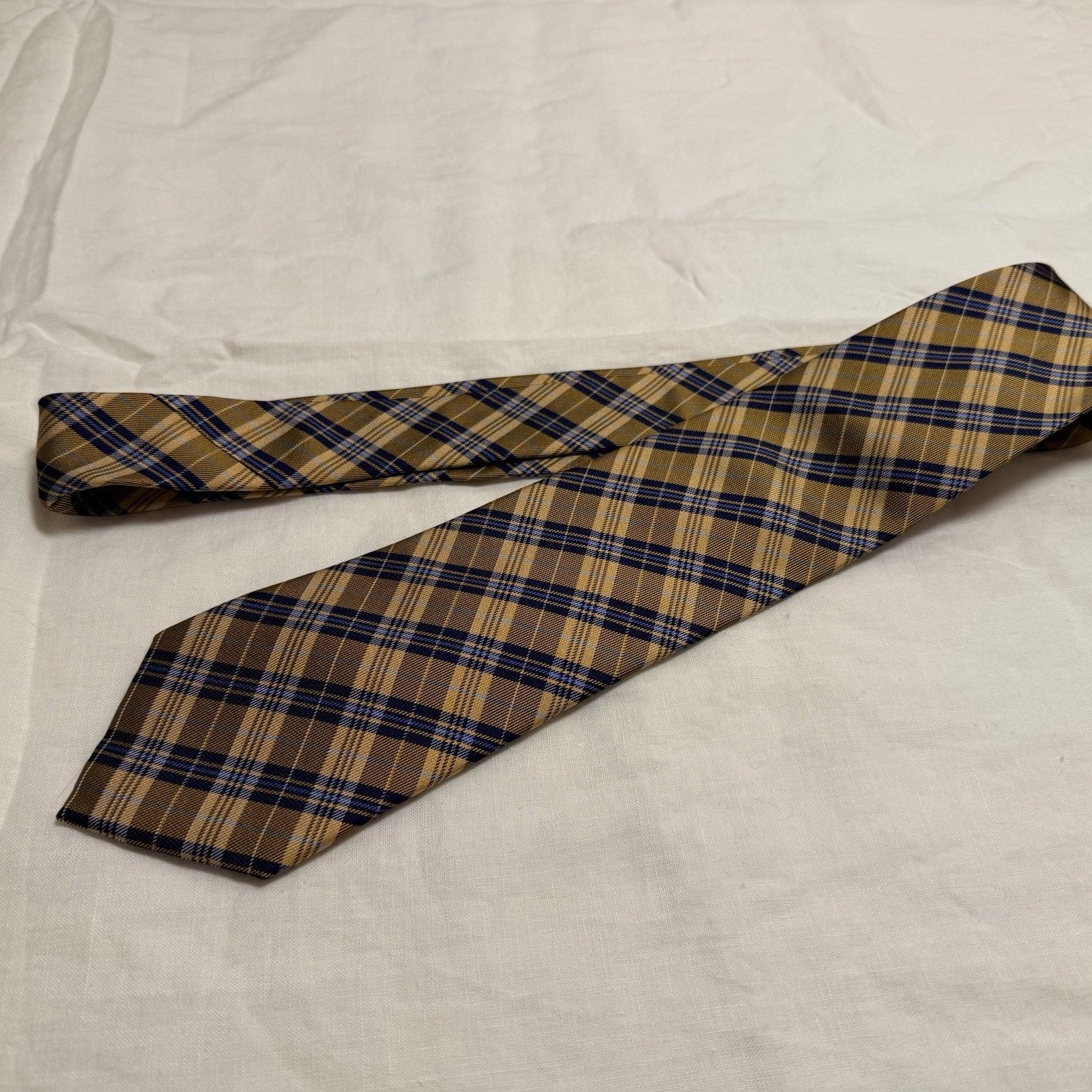 Countess Mara Countess Mara Gold/Navy Plaid Silk Tie – Crown Logo Classic Size ONE SIZE - 6 Thumbnail