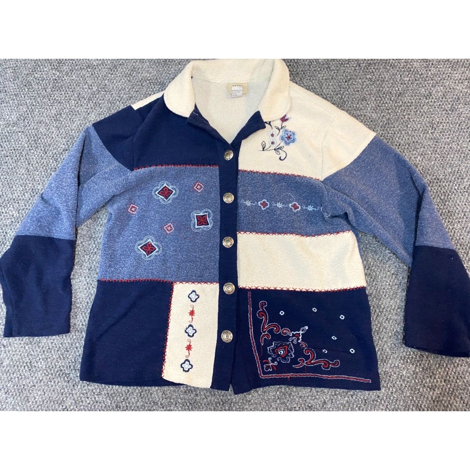Vintage Teddi Womens Jacket M floral embroidery button graphic zip cardigan coat Size M / US 6-8 / IT 42-44 - 2 Thumbnail