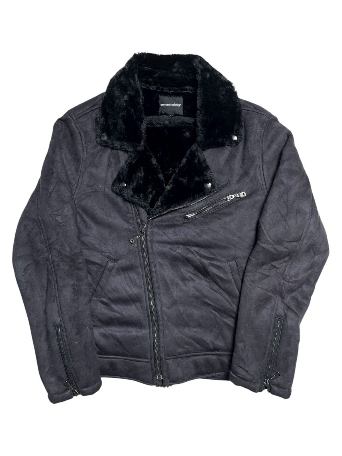 If Six Was Nine 2000’s Semantic Design - Asymmetrical Bikers Velvet Jacket Size US M / EU 48-50 / 2 - 2 Thumbnail